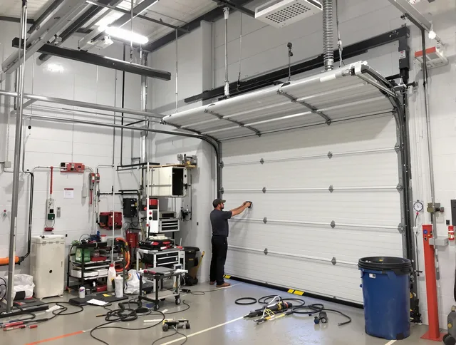 Pine Hills Garage Door Repair certified technician performing commercial door repair at a Pine Hills business facility