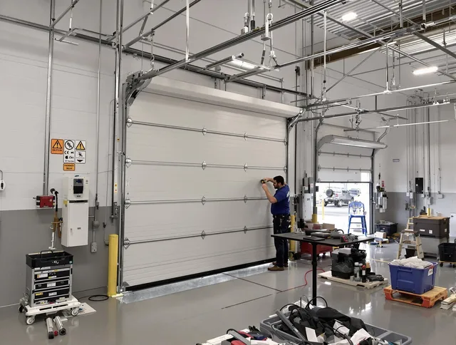 Commercial garage door repair being performed by Pine Hills Garage Door Repair expert in Pine Hills