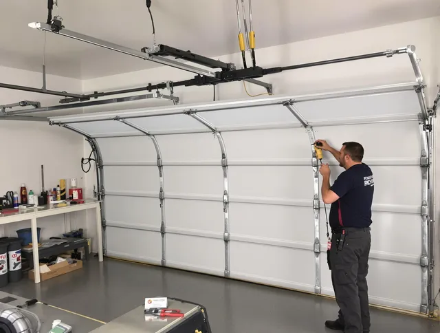 Pine Hills Garage Door Repair certified technician performing overhead door system repair in Pine Hills